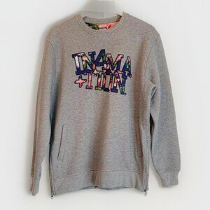 In4mation Women’s Sweatshirt Size Large Gray Pocket Crewneck Floral Logo